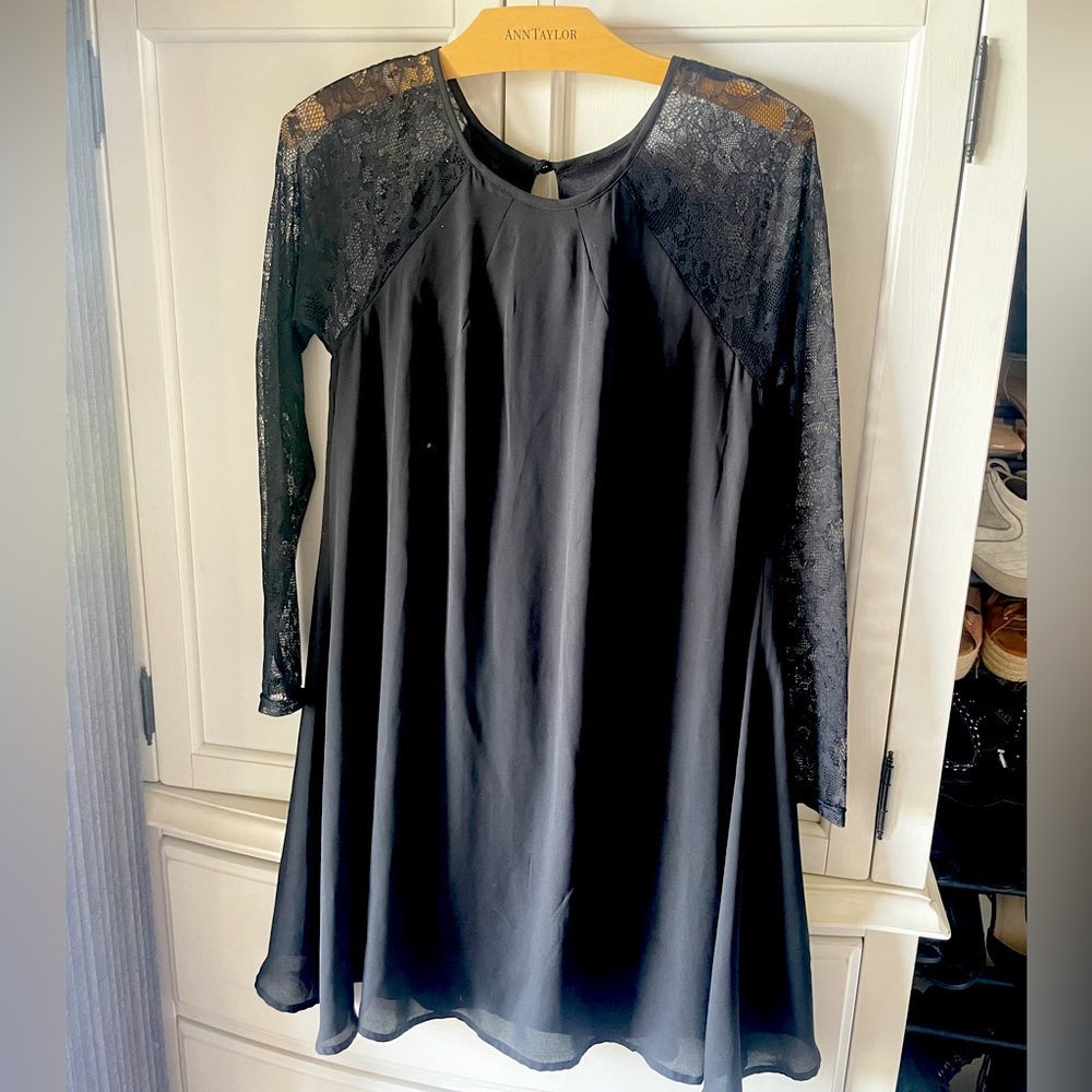 Black mini dress with lace sleeves